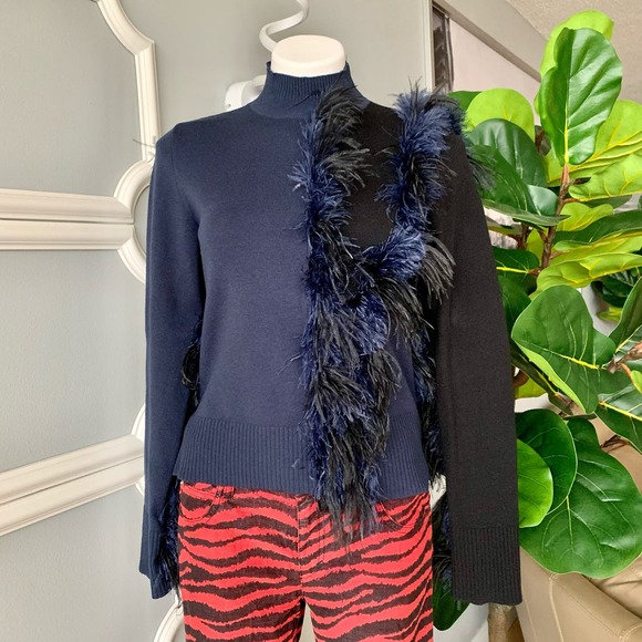 Cédric Charlier Two Tone Runway Sweater with Feather Trim Size 12 - Picture 14 of 14